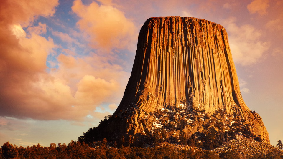 Devil's Tower in Wyoming at Sunset